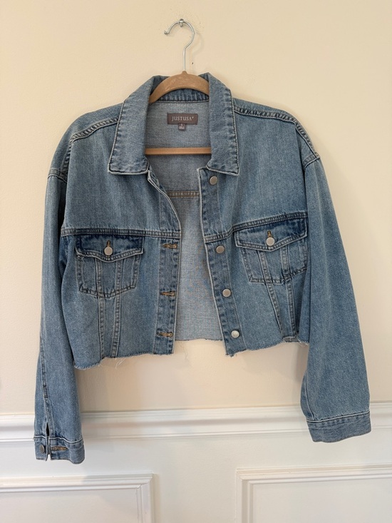 Just USA Jackets & Blazers - Just USA Cropped Blue Denim Jacket with Raw Hem